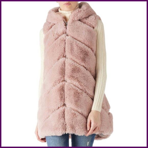 Women's Faux Fur Vest Sherpa Fleece Hooded Sleeveless Jacket